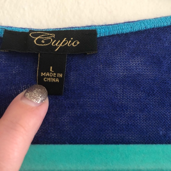 Cobalt Blue Top w/ Turquoise Geometric Print | L - Picture 4 of 5